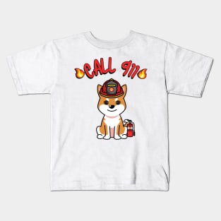 Cute orange dog is a firefighter Kids T-Shirt